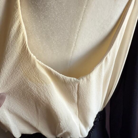 LUISA SPAGNOLI | Black & Cream Silk Surplice Bodice Beaded Cocktail Dress Size 6 - Picture 10 of 10